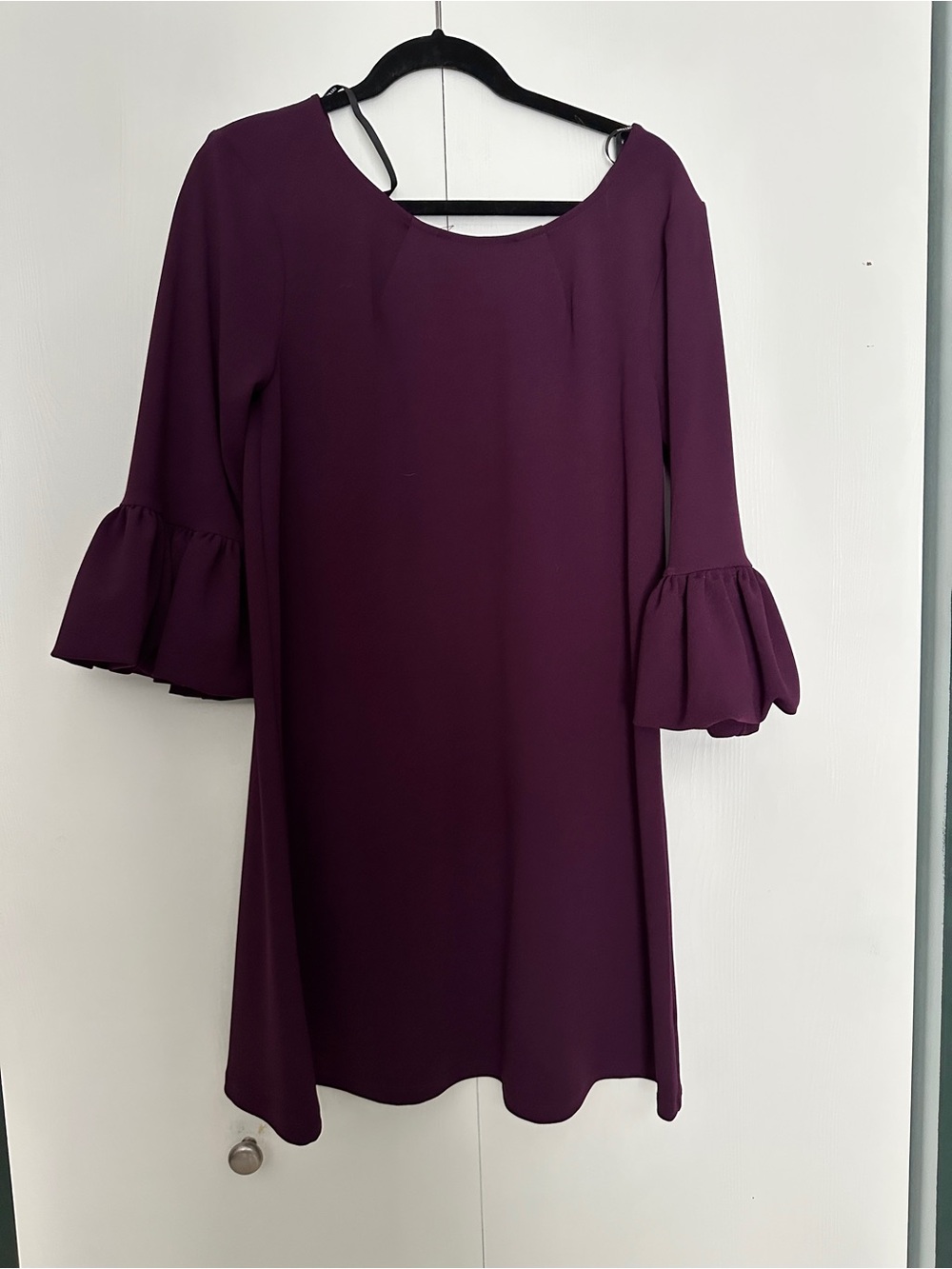 Nina Leonard Plum Ruffle Sleeve Shift Dress